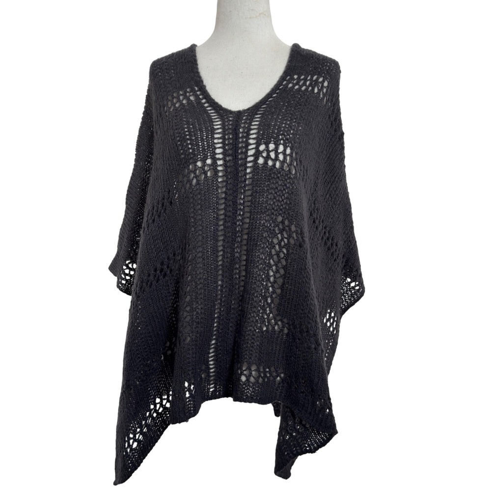 Wooden Ships Mohair Acrylic Open Knit Poncho Sweater‎ M/L Eggplant Purple